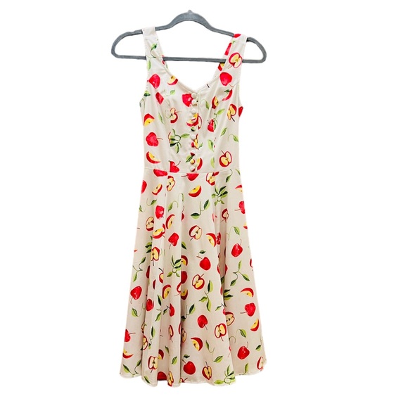 Miss Lulo Mini Retro Floral Apples Dress Size XS 96% Cotton 4% Spandex Preowned - Picture 4 of 16